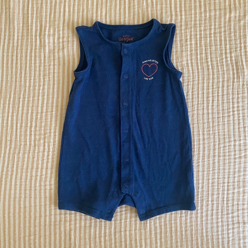 Cat & Jack Romper Baby Boy Navy Blue Summer Clothes • 3-6 Months • Sleeveless